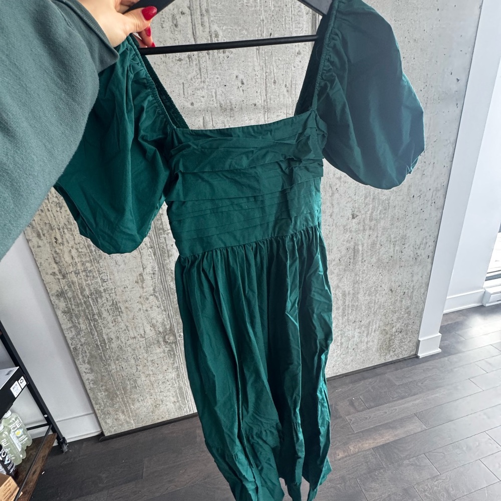 Abercrombie & Fitch Green Smocked Sundress with Short Puff Sleeves